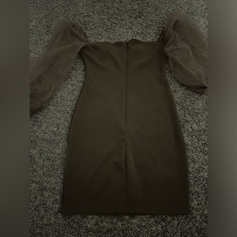 SHEIN brown body con dress with puffy mesh sleeves